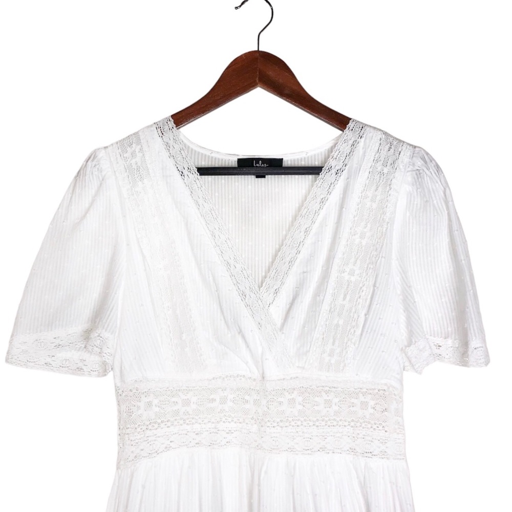 Lulu's Folklore White Swiss Dot Lace Short Sleeve Tiered Midi Dress NWT - Picture 6 of 9